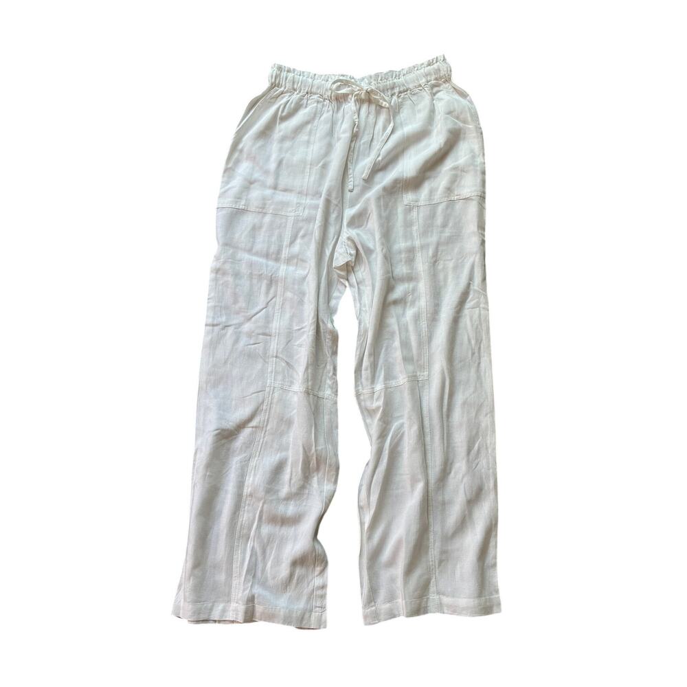 Elan White Linen Blend Resort Wide Leg Tie Waist Casual Pants Size S